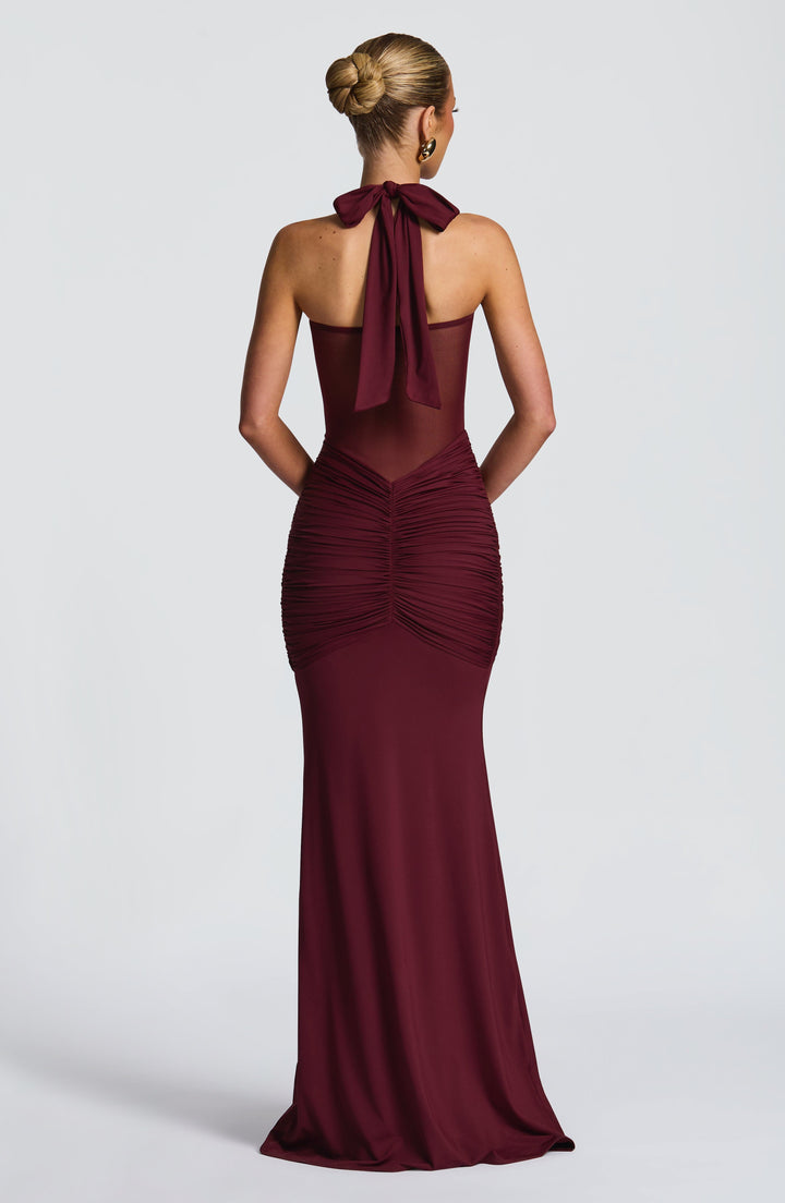 Women's Halter Ruched Draped Front Fitted Dress | Maxi