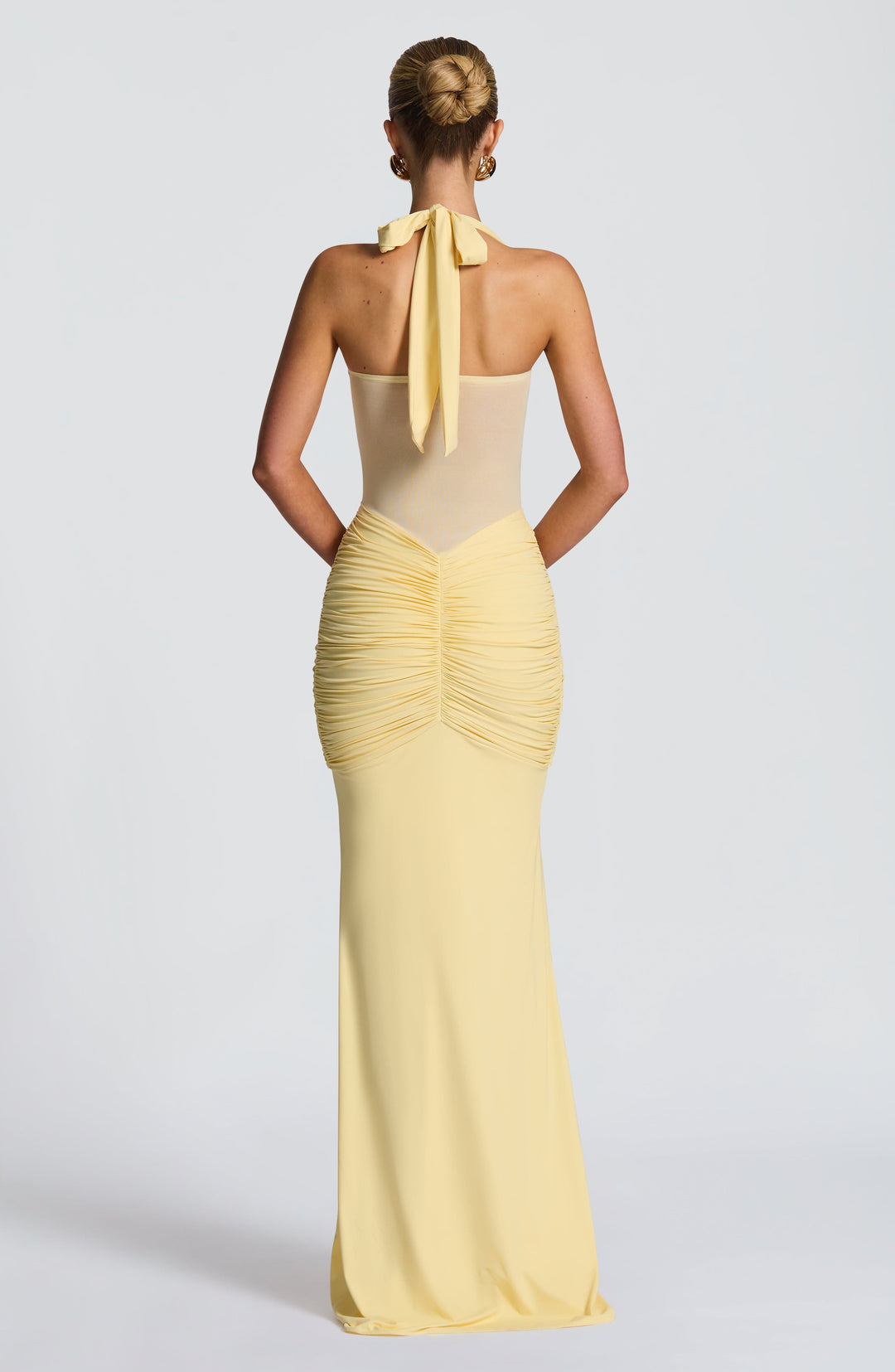 Women's Halter Ruched Draped Front Fitted Dress | Maxi