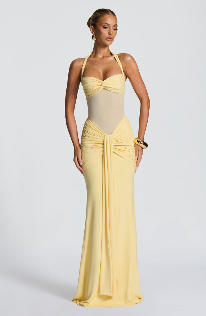 Women's Halter Ruched Draped Front Fitted Dress | Maxi