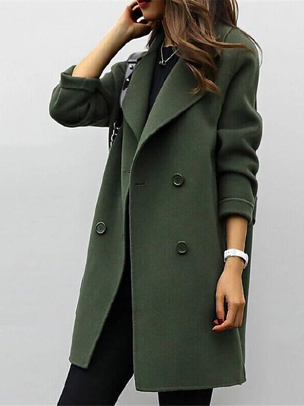 Women's Double-Breasted Coat with Long Sleeves | Midi Length