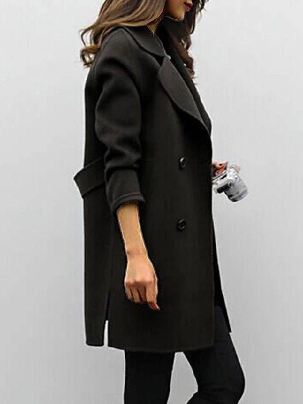 Women's Double-Breasted Coat with Long Sleeves | Midi Length