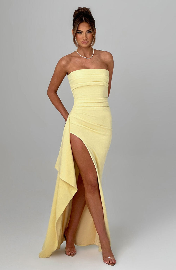 Women's Strapless Maxi Dress | Fitted with High Slit